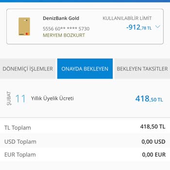 Denizbank Yıllık Kart Aidat Ücreti İadesi İstiyorum.