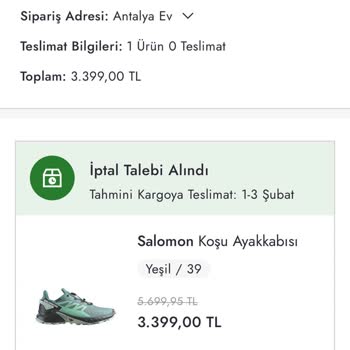 Boyner İnternetten Satın Alınan Ayakkabının İptal Edilmesi Ve Gönderilmemesi