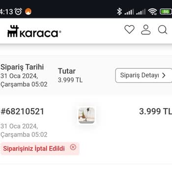 Karaca Home Anında İptal Ettiğim Satışın Ücreti 13 Gündür Ödenmedi