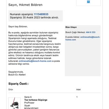 Bosch Ev Aletleri Ürün Teslim Edilmedi