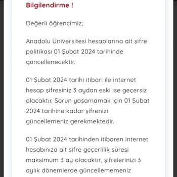 Anadolu Üniversitesi Ekran Duyurusu Gitmiyor