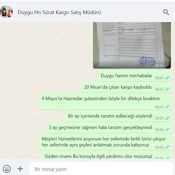 Sürat Kargo Genel Müdürlük Kaybolan Kargolarımın Tanzim Edilmemesi