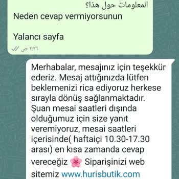 Yalancı Sayfa Huriş Butik İade İstedim Cevap Vermiyorlar