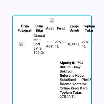Sadıkdost (sadikdost.com) Gimcat Malt Ürünüm Gönderilmedi
