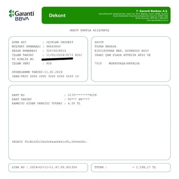 Garanti BBVA İstek Ve İzin Dışında Çekilen Tutar