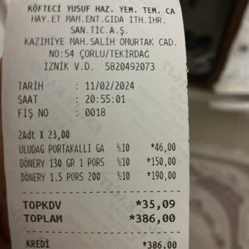 Köfteci Yusuf Döner Porsiyonları Miktarları.