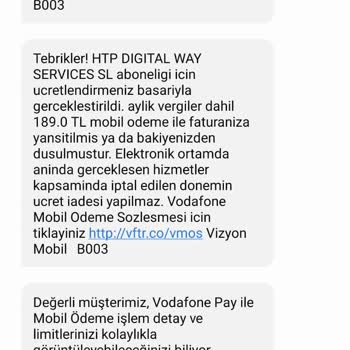 Vizyon Elektronik Para İstek Dışı Abonelik