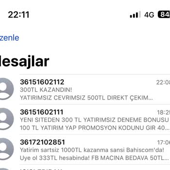 Vodafone +36 Lı Bahis Sitesi Numaralarından Gelen Mesajlar