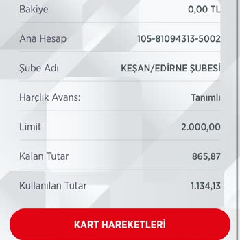 Ziraat Bankası Harçlık Avans Limiti