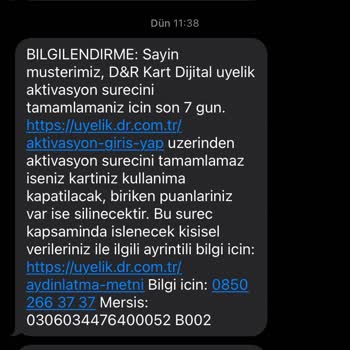 D&R Aktivasyon İçin Son 7 Gün SMS'i