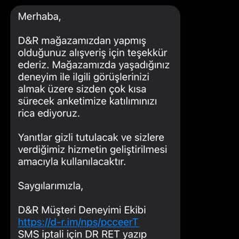 D&R Aktivasyon İçin Son 7 Gün SMS'i