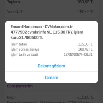 Cvmaker.com.tr CV Market İzinsiz Para Çekimi
