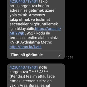 Aras Kargo Teslimata Çıkmayan Kargo İçin Teslim Ettik Bilgisi.