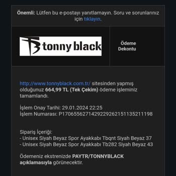 Tonny Black Ürünümü Göndermiyor Ve Para İademi Yapmıyor