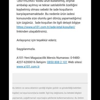 A101 Ürün İade Etmeme İzin Vermiyor