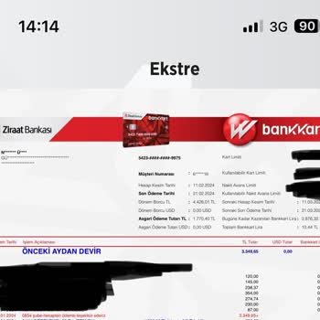 Ziraat Bankası Ödenmiş Kredi Kartı Borcu Önceki Aydan Devir Gözüküyor
