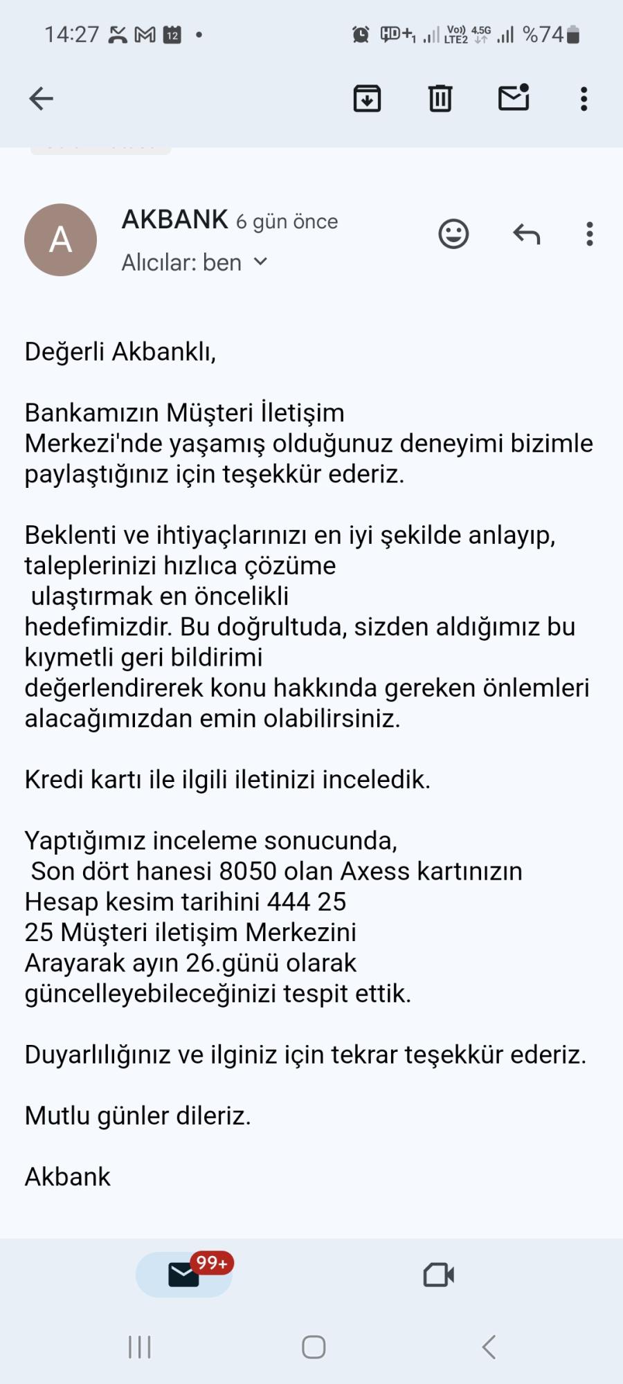 Akbank Axess Platinum Kredi Kartı Hesap Kesim Tarihi Karmaşası Şikayetvar