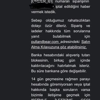 Pull & Bear Siparişimi Uzun Süre Bekletip Sebepsiz Yere İptal Etti