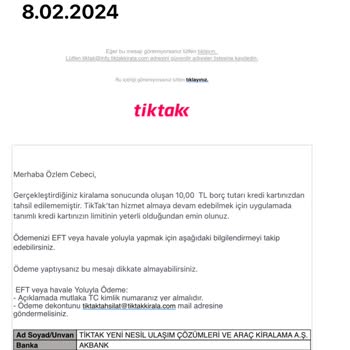 TikTak Kirala Telefonda Aranarak Para Çekmek