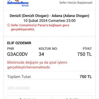 Vip Kahramanmaraş Turizm Otobüs Koltuk Numaram Habersiz Değiştirildi