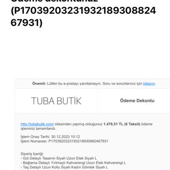 Tuba Butik Bir Buçuk Aydır İademi Yapmıyor