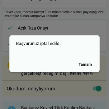 Kuveyt Türk Mobil Uygulama Başvurunuz İptal Edildi Hatası