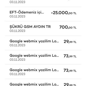 Google Webmix Yazılım Mutabakat İzinsiz Para Çekimi