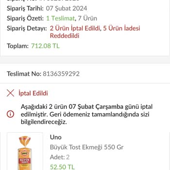 Trendyol Hızlı Market Usulsüzlük, Teslim Edilmeyen Sipariş