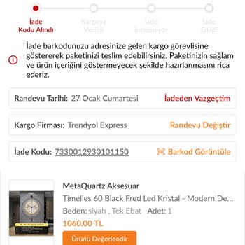 Trendyol'da Beklenmedik Saat Sorunu Ve İade Problemi
