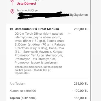 Yemeksepeti Ve Usta Dönerci'nin Yanlış Teslimatı Kabul Etmemesi