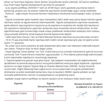 Türkiye Finans Bereket Emeklilik Hayat Sigortası İptali