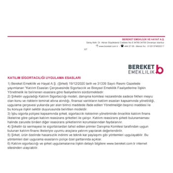 Türkiye Finans Bereket Emeklilik Hayat Sigortası İptali