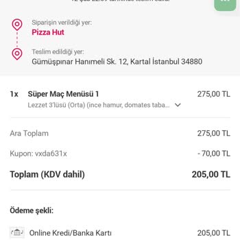 Pizza Hut Yemek Sepeti Sipariş Teslim Edildi Diye Teslim Edilmeyen Ürün
