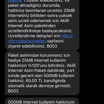 Vodafone Aşım Paketi Sorunu