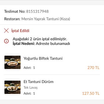 Mersin Yaprak Tantuni Sipariş İptali Sonucu Haksız Kazanç