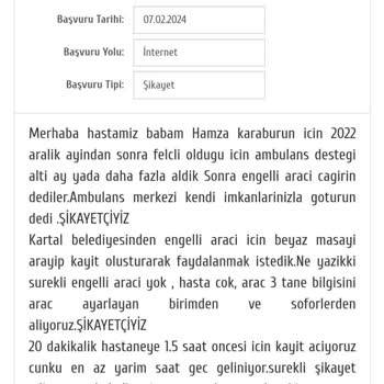 Kartal Belediyesi Engelli Koordinasyon Merkezi Veda Hanim Şikayet