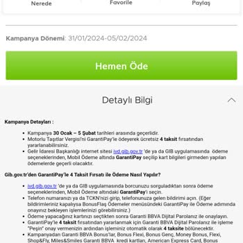 Garanti Bonus MTV Ödemesi Taksitlendirmemesi