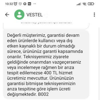Vestel Garantisi Boşuna Yapılıyor.