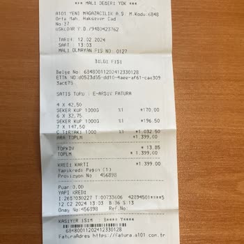 A101 Malı Değeri Olmayan Fiş