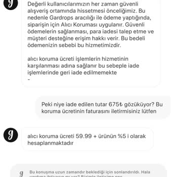 Gardrops Alıcı Koruma Ücreti İade Etmedi Faturalandırmadı