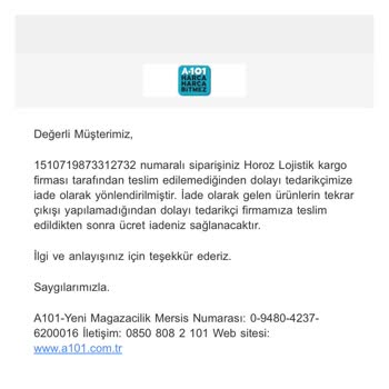 A101 Ürün İadesi Talebi