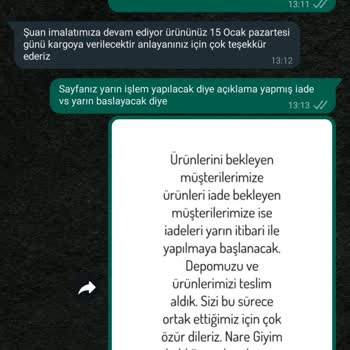 Nare Giyim 2 Aydır Ürünümü Göndermedi.