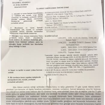 İnternasyonel Hasar Ve Filo Yönetimi Beni İcraya Vermesi