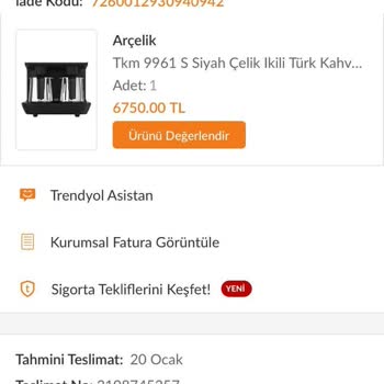 Arçelik 9961 S Siyah Kahve Makinesi Su Almıyor İade Kabul Edilmiyor