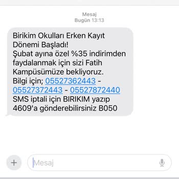 Birikim Okulları İzinsiz Mesaj Gönderiyor