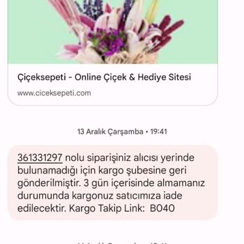 ÇiçekSepeti Elime Ulaşmayan Ürün