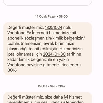 Vodafone Ev İnterneti Online Eksik Evrak Dolayı İptali