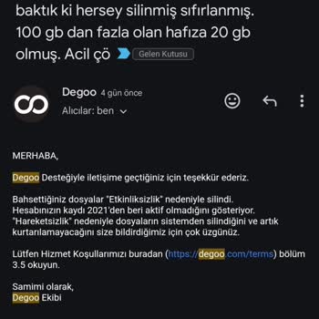 Degoo Depolama Sorunu Yüklenen Belgelerin Silinmesi.