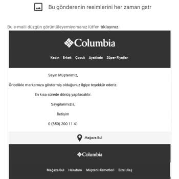 Columbia Sitesinden Alınan Ürün Ortada Yok!