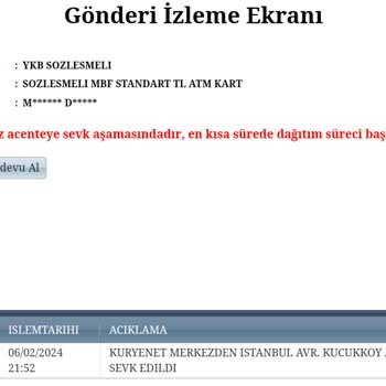 Kuryenet Halen Kartımı Teslim Etmedi.